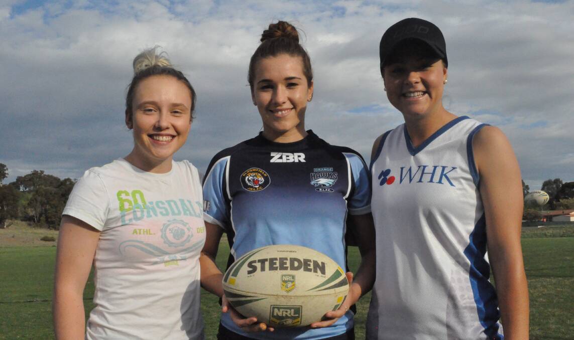 READY TO GO: Lailee Phillips, Ella-J Harris, Bec Ford and the Western Rams women's side are taking on Riverina on Friday.