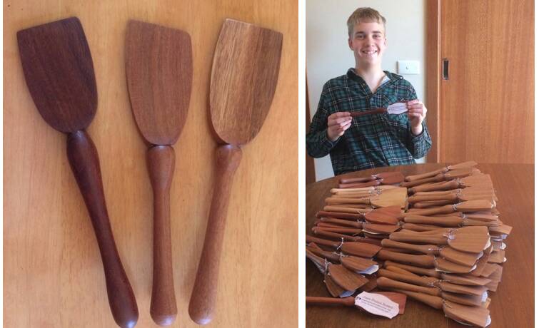 Jamie Parker-Barnes has supplied the Department of Foreign Affairs and Trade with 100 of his hand-turned wooden spatulas. Picture: Supplied