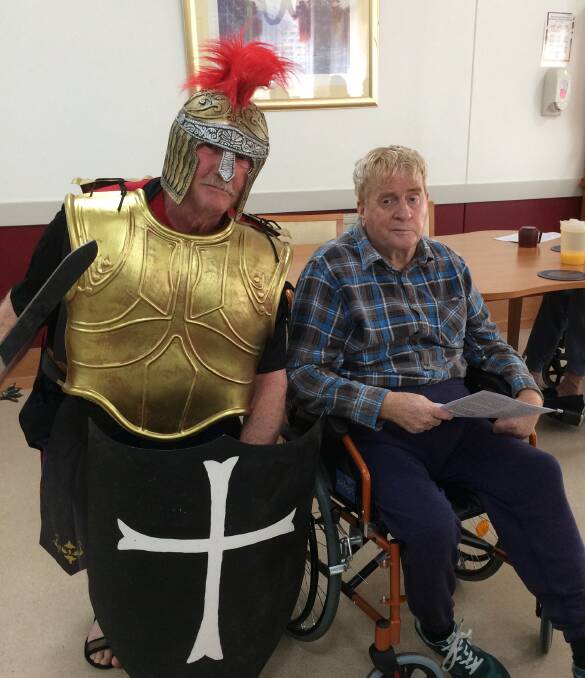 ROMAN VISITOR: Roman centurion George Auld alongside Tanderra resident Ron Merrick. Pictures: SUPPLIED