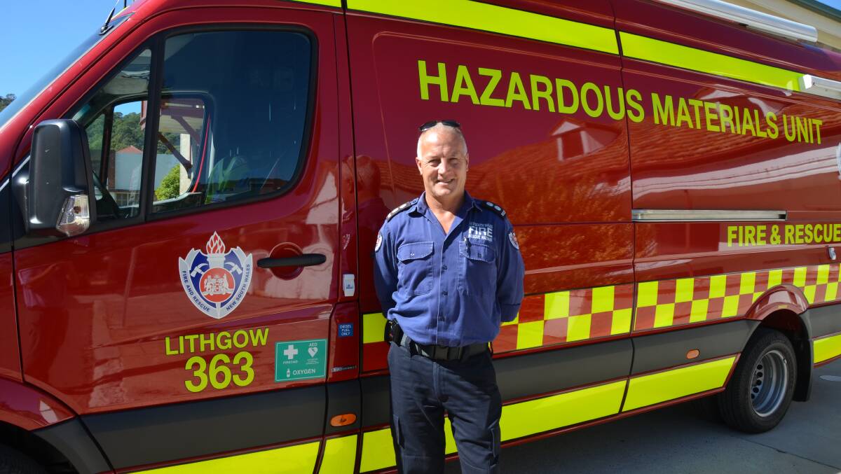 Lithgow fire station officer, Noel Ford with the new hazardous materials vehicle. Photo: HOSEA LUY