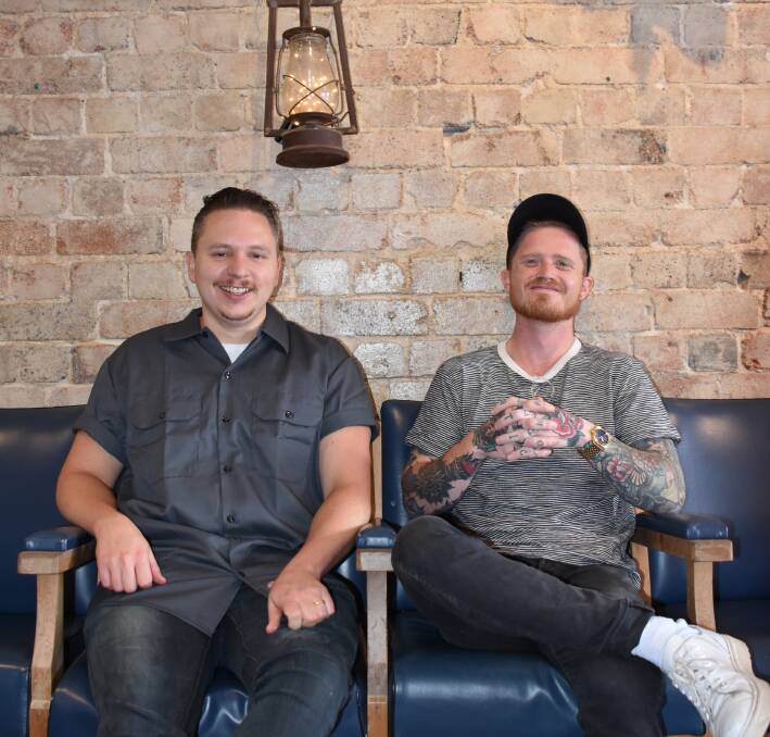 HERE TO HELP: Tim Miller and Adrian Hopkins of Tough Grind Barbers have thrown their support behind a fresh mental health initiative Might & Mane. Picture: HOSEA LUY