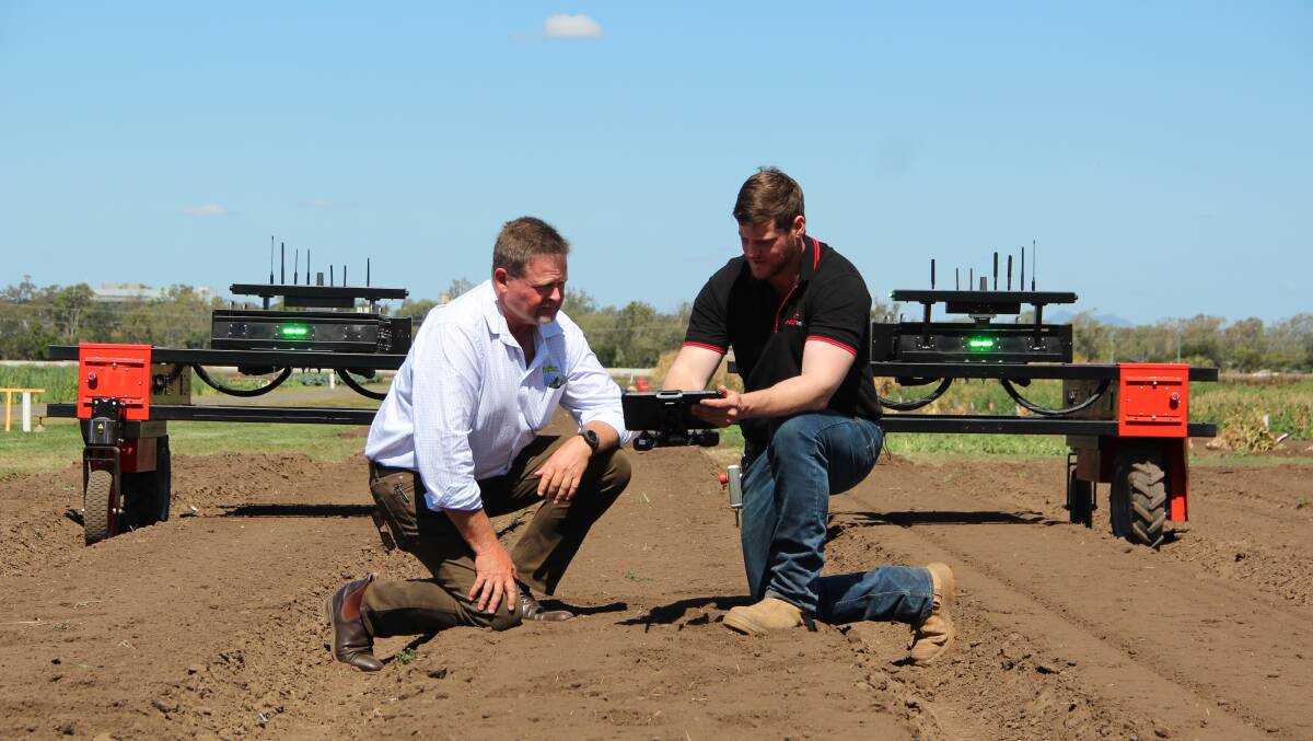 Kalfresh CEO Richard Gorman finds out how the Agerris Digital Farmhand is controlled by Agerris robotics technician and operator Andrew Whiteside.