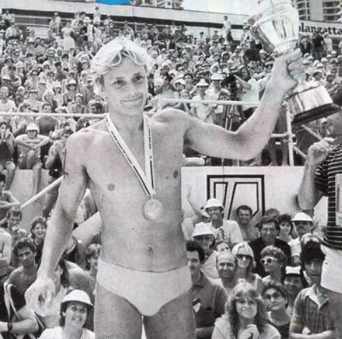 GOLDEN: Guy Leech won the worlds first ever professional ironman race The Coolangatta Gold in 1984. Picture: Supplied