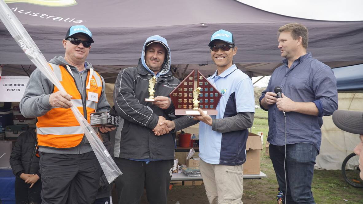 Big bite: Lithgow resident Ben Spittles won the Largest Fish trophy after catching a massive 64cm rainbow trout at the 2018 Gone Fishing Day. Photo: Supplied.