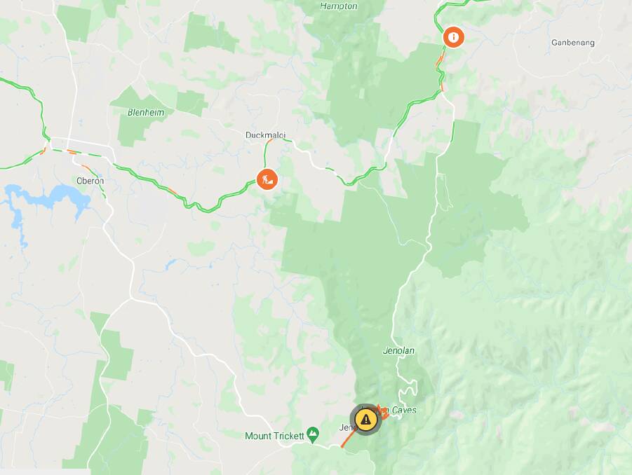 Travellers are being urged to allow for extra time and be aware of possible detours when travelling to Jenolan Caves. Image: Live Traffic.