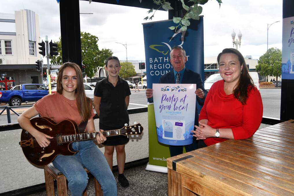 Ready to rock in New Years Ever are musician Belle Whitwell, Pantanto's staff member Madison Weal, Bathurst Mayor Bobby Bourke and Pantano's owner Fiona Miller. Image: Rachel Chamberlain.
