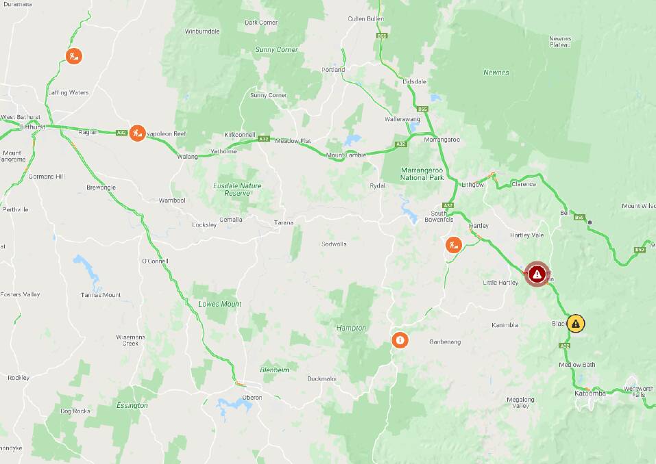 REOPENED: The Great Western Highway at Mt Victoria has reopened following an oil spill and road closures on Thursday morning. Image: Live Traffic.