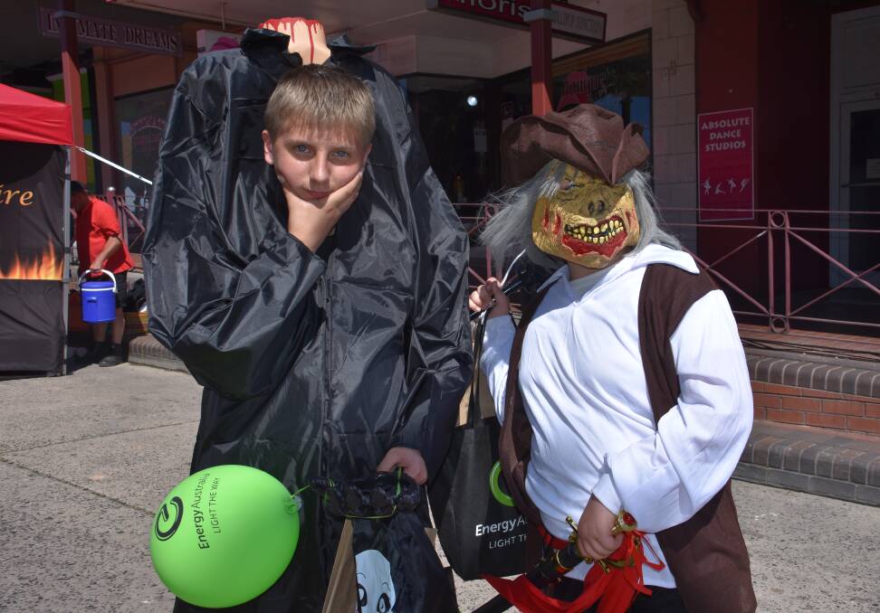 Super scary: Ben Rayner and Connor Nelson showed off their amazing costumes at the 2018 Lithgow Halloween Festival. Photo: Ciara Bastow.