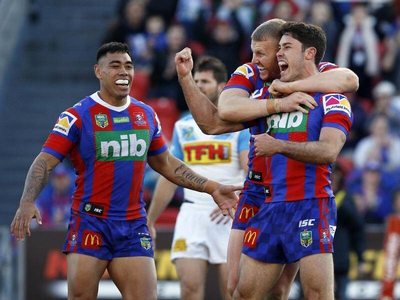Newcastle are level with 10th-placed Canberra after coming from behind to beat Gold Coast.