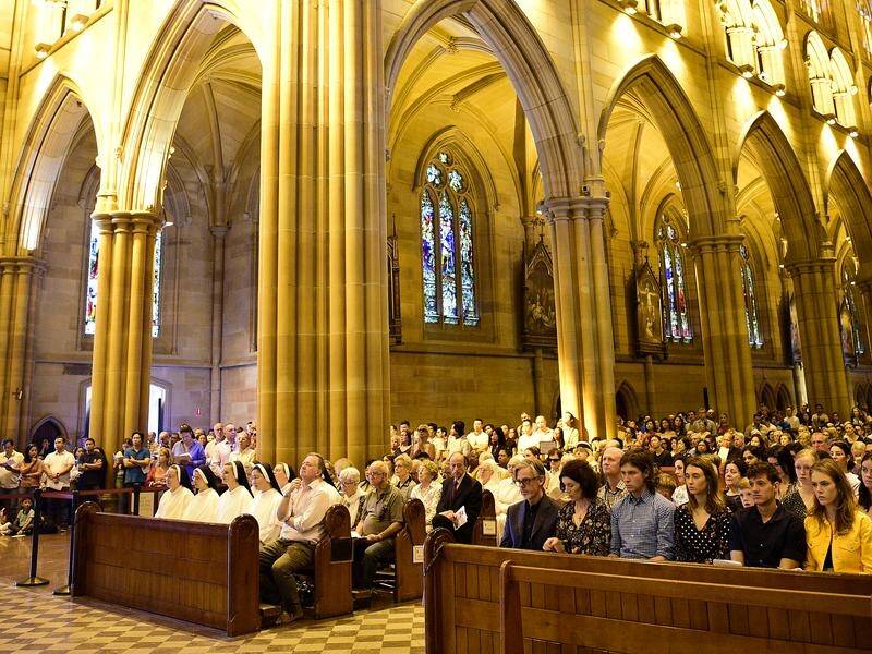 The congregation at Easter Sunday solemn mass in St Mary's Cathedral, Sydney.