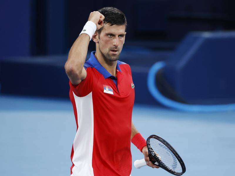 Novak Djokovic is on track for a "golden slam" after reaching the Olympic tennis quarter-finals.