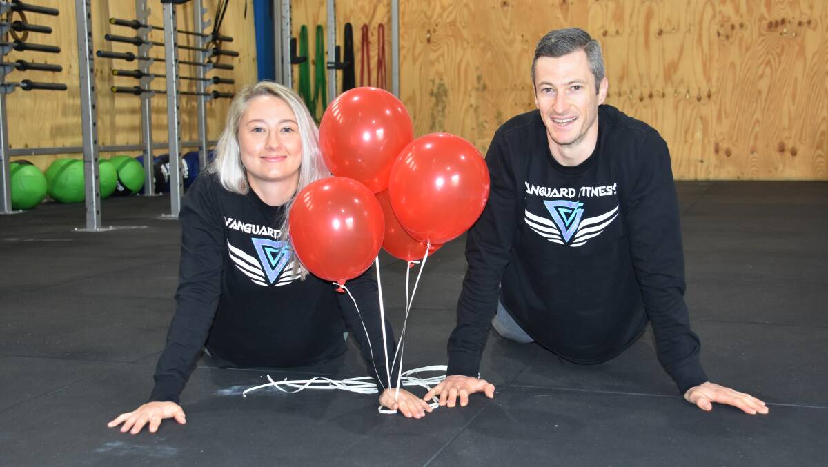 BURPEES AND BOOTCAMPS: Vanguard Fitness member Emily Dyson and coach Matt Walker are raising funds for Bowel Cancer Australia. Picture: ALANNA TOMAZIN.