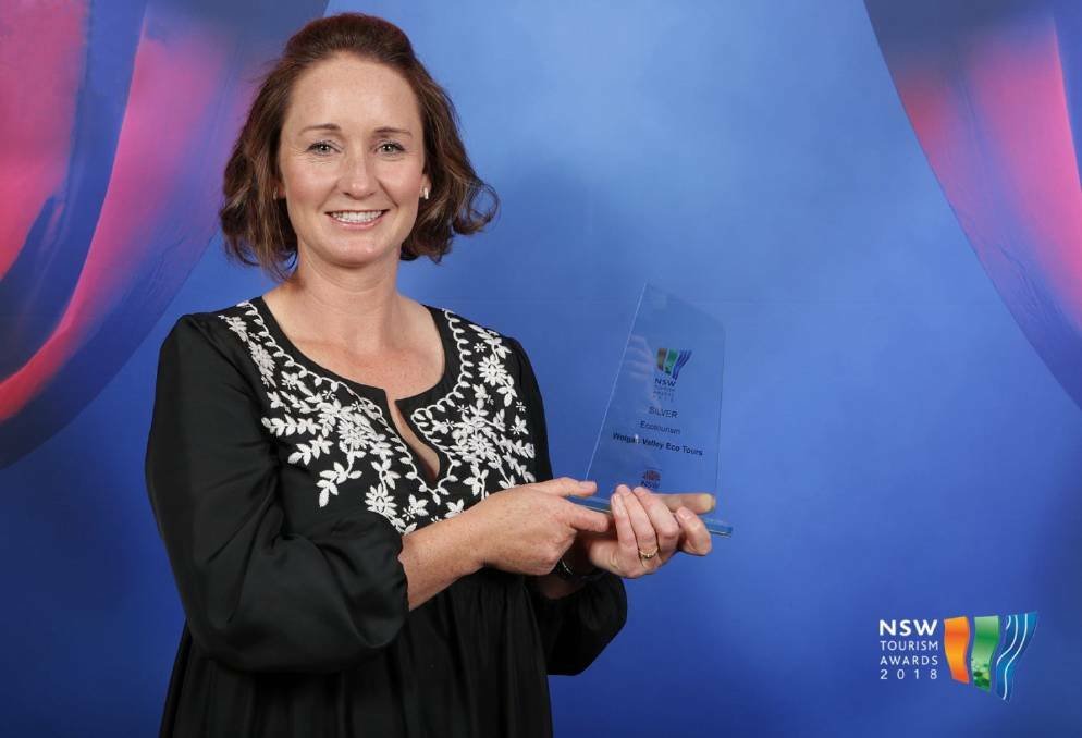 Wolgan Valley Eco Tours' Kristie Kearney with the Silver Award for Ecotourism in 2018. Picture: SUPPLIED.