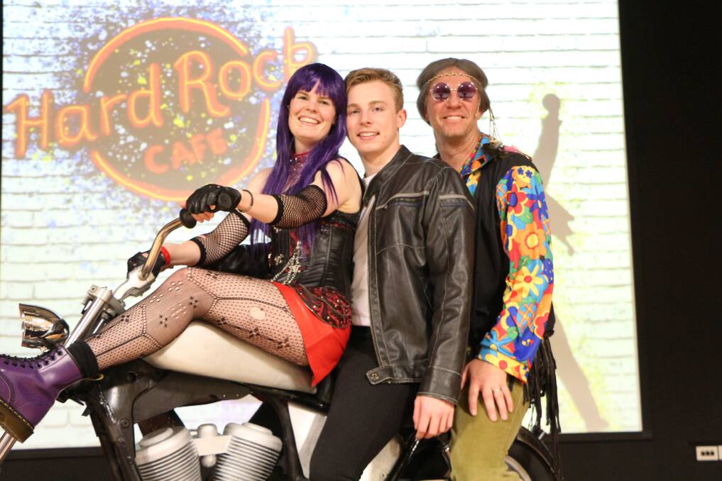 WE WILL ROCK YOU: Sarah Lewis (Scaramouche), Braden Coleman (Galileo) and Tony Dellabosca (Buddy). Pictures: SUPPLIED.