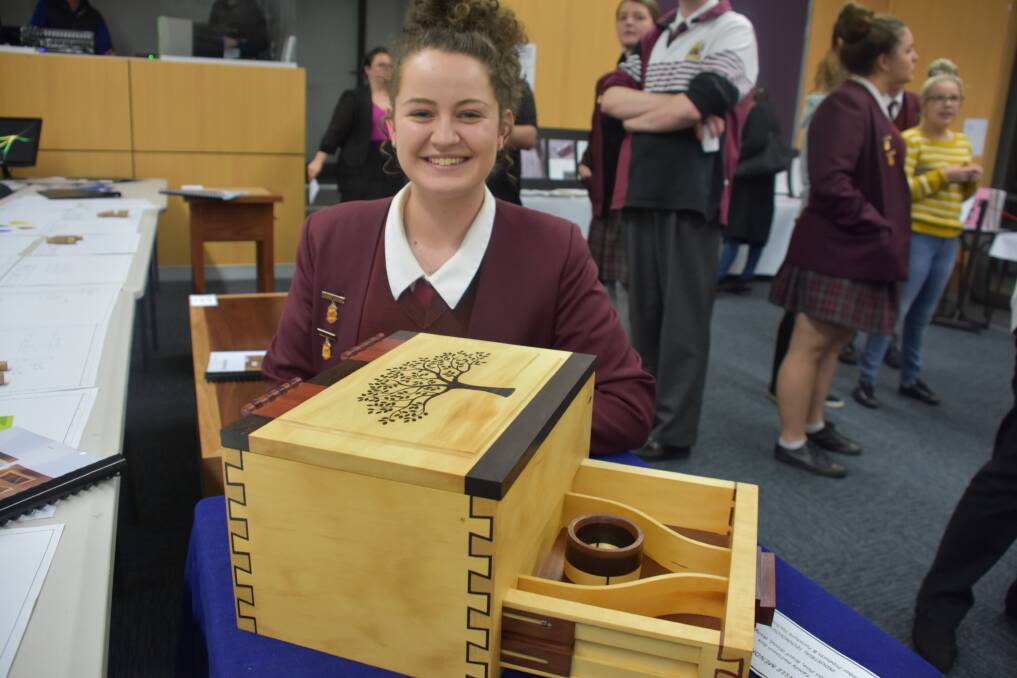 HEIRLOOM: La Salle Year 12 student Brielle Mendham with her major work. Picture: KIRSTY HORTON. 