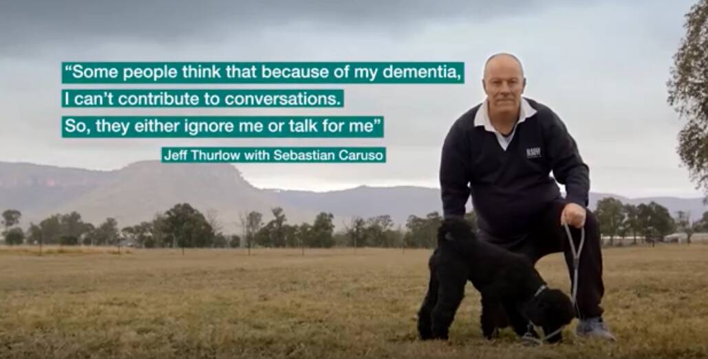 "Some people think that because of my dementia, I can't contribute to conversations. So they either ignore me or talk for me." Jeff Thurlow with his companion Coco in the new ad campaign. 
