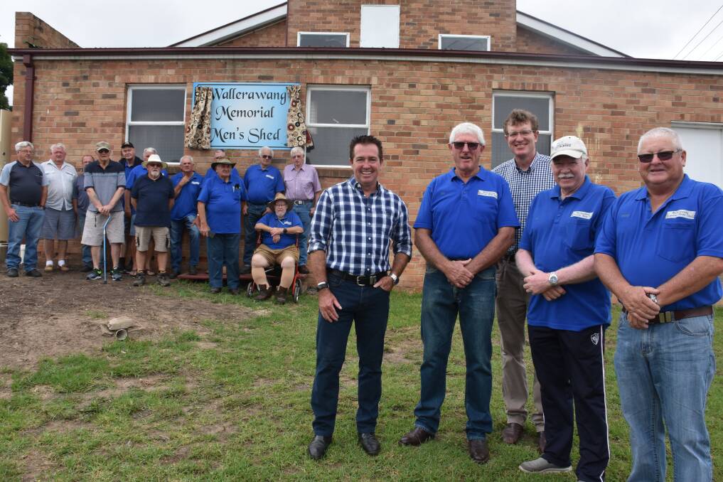OPENING: Wallerawang Men's Shed's members (at back), its committee members Wallerawang Men's Shed steering committee members Des Francis, Ian McMillan and Bruce Robinson with Bathurst MP Paul Toole and Calare MP Andrew Gee (behind). Pictures: KIRSTY HORTON. 