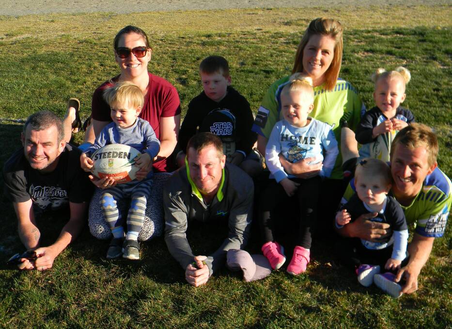 READY, READY, READY TO RUN: Lithgow Touch Football Committee members and their supporters are ready for the season. Pictured are Simon, Danielle and Cooper Mobbs, Ryan and Callum Miller, Jane and Matthew Whitney and Phoebe, Adele and Madeline. Picture: HEIDI INWOOD. 
