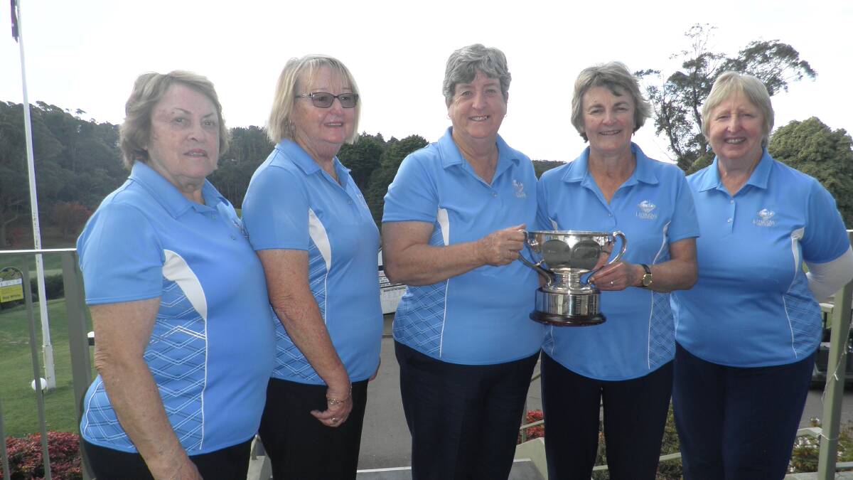 TROPHY: Members of the winning team from left to right are Di McGuire, Sue Brooks, Lynne Ritchie, Olwyn King and Marie Hackett. Absent: Narelle Potts.
