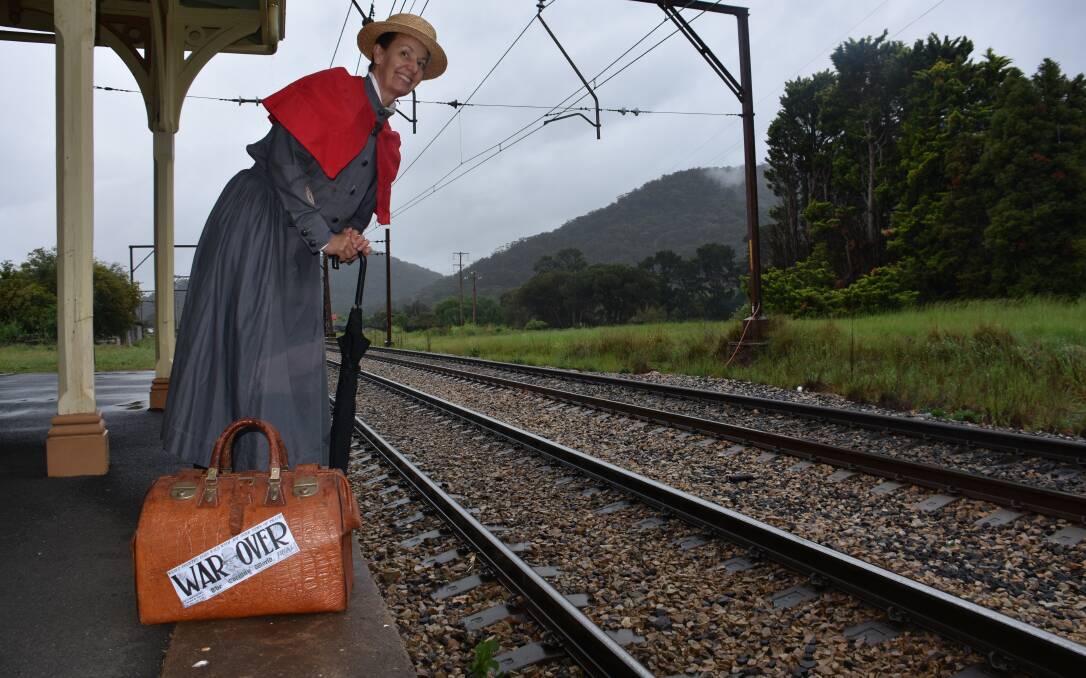 WAR IS OVER: Vicki Hartley from Lithgow Living History dressed in a 1915 Australian Army Nursing Service uniform at Bowenfels station. Picture: KIRSTY HORTON. 