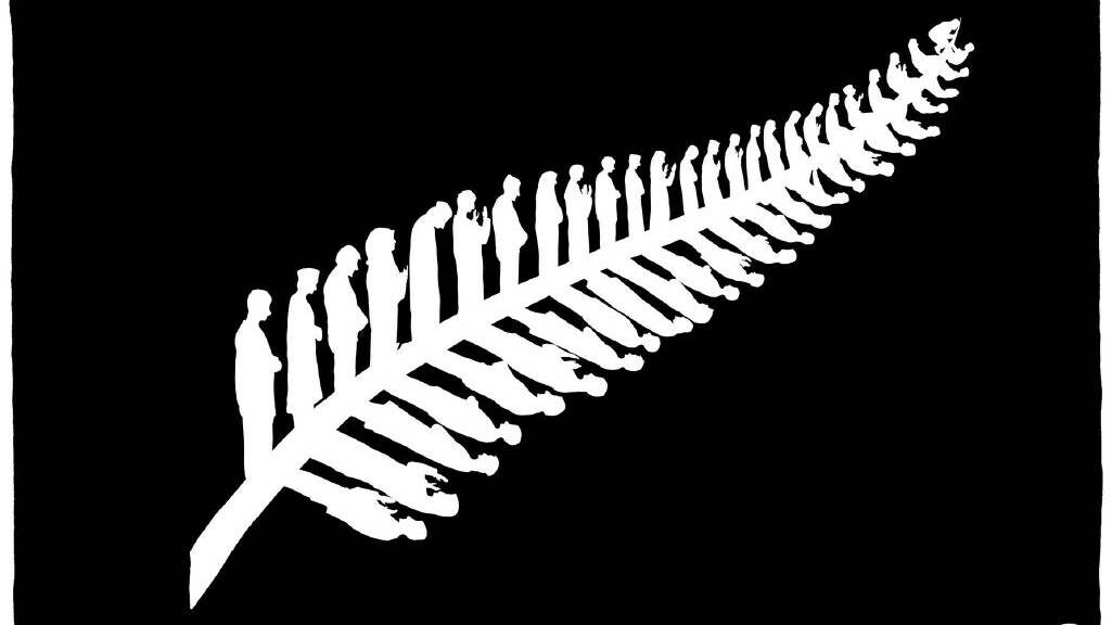 Pat Campbell's moving cartoon depicting 50 Muslims in various stages of prayer, representing the 50 victims of the Christchurch massacre. IMAGE: Canberra Times