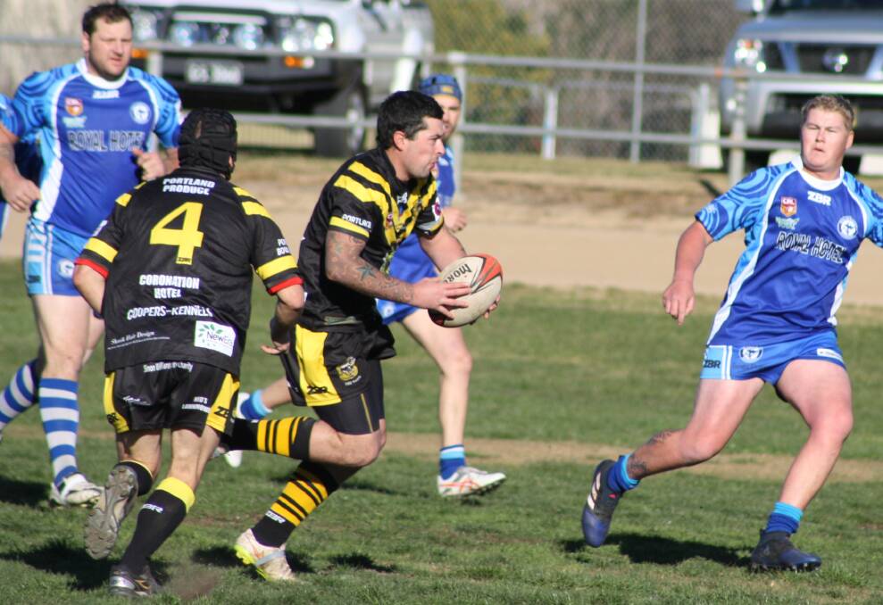 ON AGAIN: Action from the field of Portland's 2017 Old Boys match up against the Wallerawang Warriors. Picture: KIRSTY HORTON.  