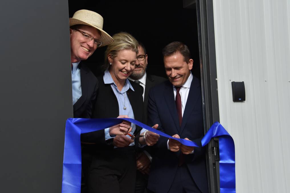 OFFICIAL OPENING: Calare MP Andrew Gee, Senator Bridget McKenzie and Thales' Graham Evenden and Kevin Wall at the ribbon cutting of the new innovation shed. 