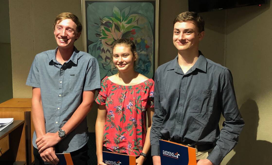 HIGH ACHIEVERS: La Salle Academy's Jake Gillmore, Sarah Smith and Stephen Smith. Brielle Mendham is absent. Picture: SUPPLIED. 