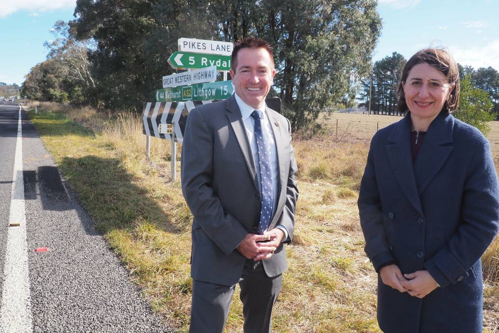 SAFER ROADS: NSW Premier Gladys Berejiklian with Bathurst MP Paul Toole at the Pikes Lane intersection on the Great Western Highway where major road safety improvements will be undertaken by the NSW Government.
