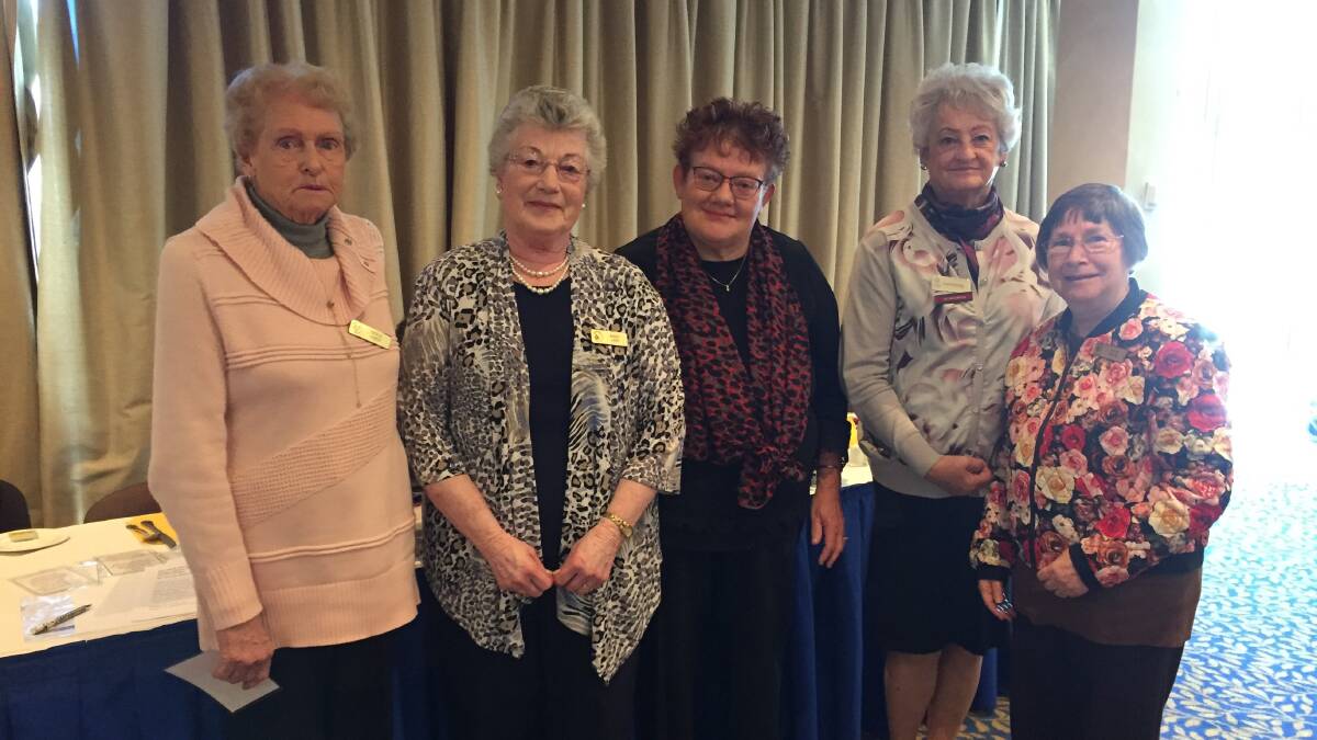 BADGES: Long time members Nola Coen, Rieky Lane, Christine Northey, Sue Banning and Ruth Mays. Pictures: SUPPLIED. 