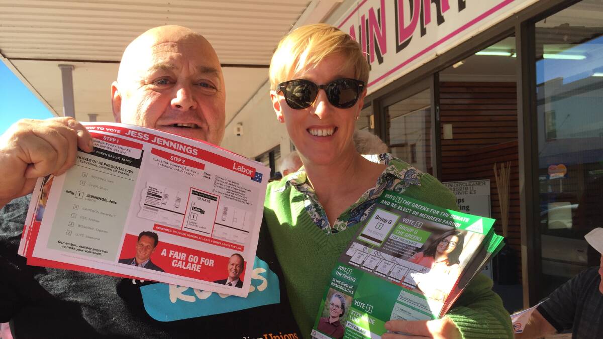 Labor supporter Ned O'Connor with Greer Ashworth for the Greens. 