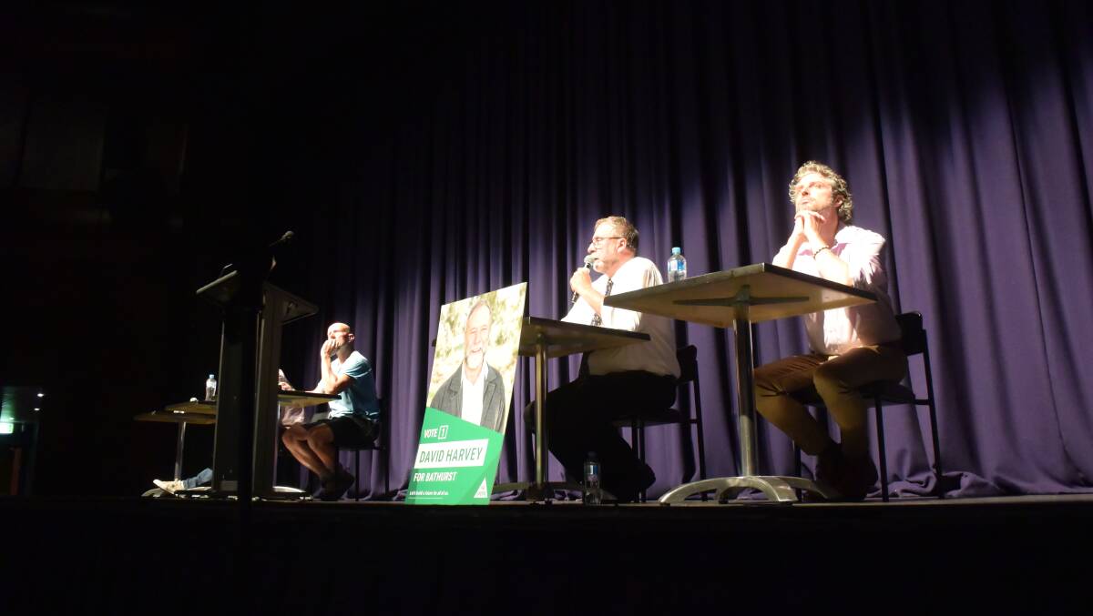 PUBLIC FORUM: Candidates Brenden May (Shooters, Fishers and Farmers), David Harvey (The Greens) and Tim Hansen (Keep Sydney Open). Picture: WESTERN ADVOCATE. 