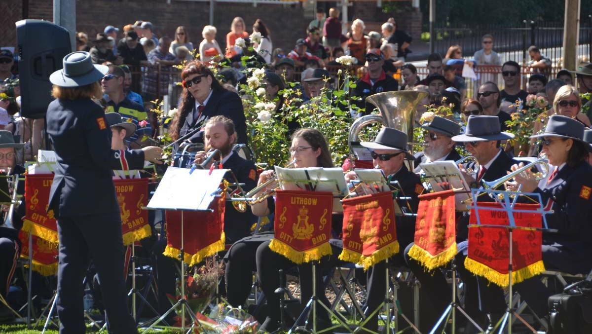 The Lithgow City Band performing on Anzac Day in 2018. 