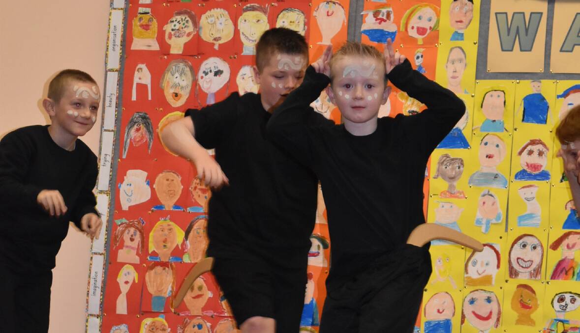 DANCERS IN ACTION: Damien Shead, Noah West and Mackenzie West at the Wallerawang Public School NAIDOC celebrations, held earlier this year. Picture: SUPPLIED. 