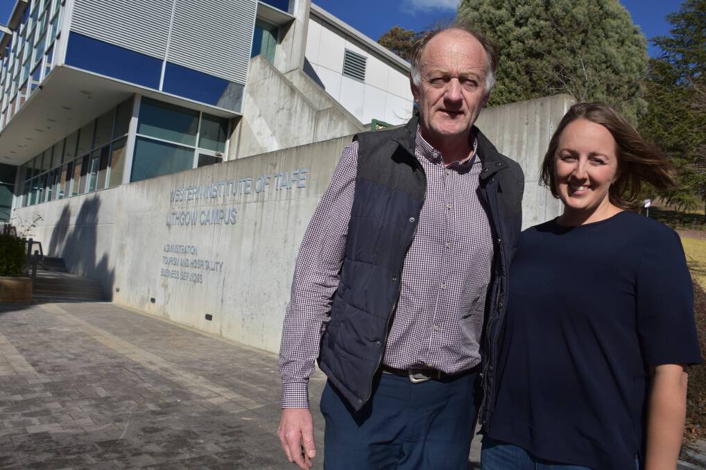 FINDING INSPIRATION: Lithgow TAFE's head of Careers and Employment Education, Aboriginal Language and English as a Second Language Frank Thorvaldsson with Nicola Connon. Picture: KIRSTY HORTON. 