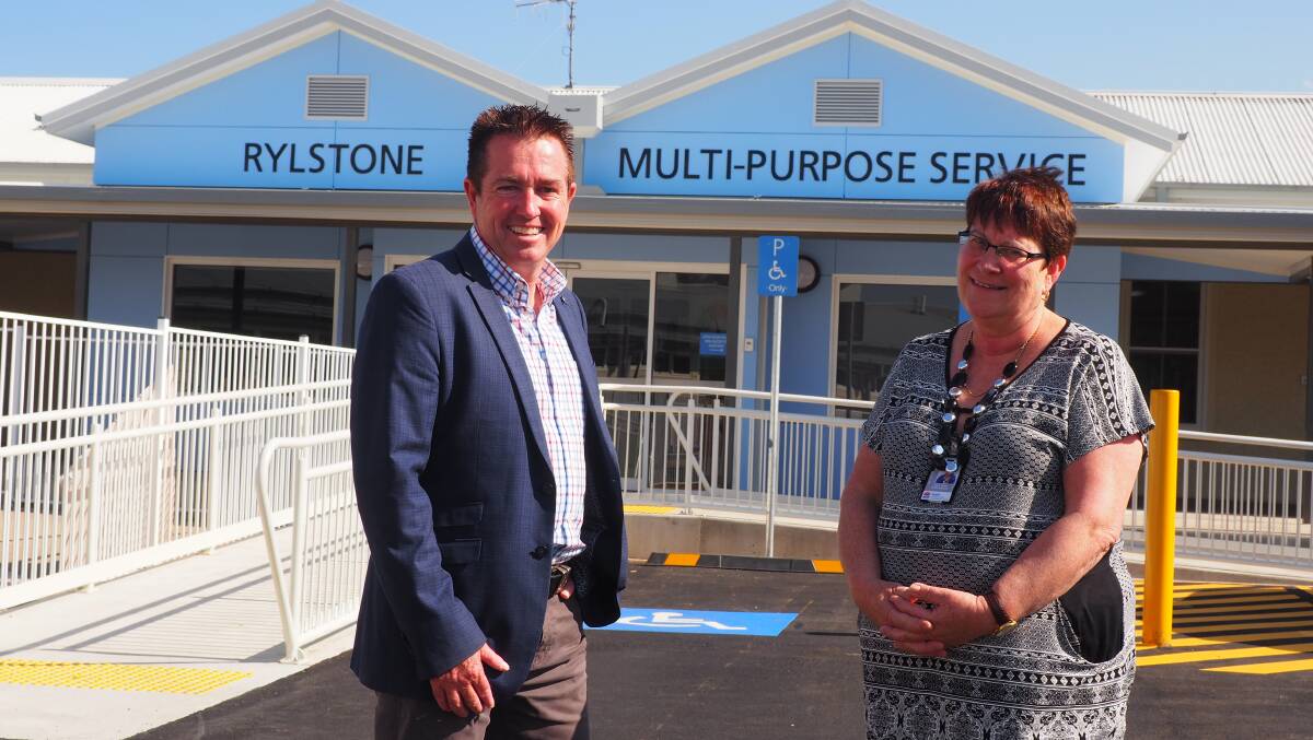 Rylstone MPS nursing manager Jane Dunn with Bathurst MP Paul Toole outside the
new look health facility which is having the finish touches put on its redevelopment. Picture: SUPPLIED. 