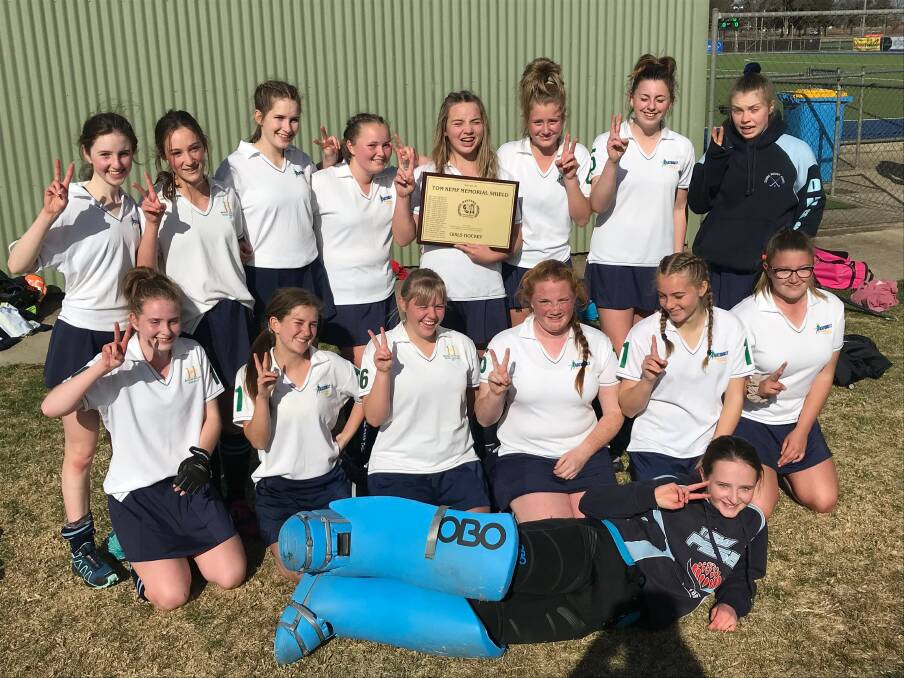 GO TEAM: The Lithgow High School Under 16's girls team with the Tom Kemp Shield. Picture: SHANE CONROY. 