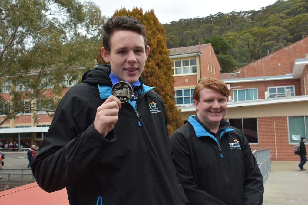 SILVER MEDAL: Zac Stanford and Zac Mitchell back at Lithgow High School following their WorldSkills National Championships appearance. Picture: KIRSTY HORTON. 