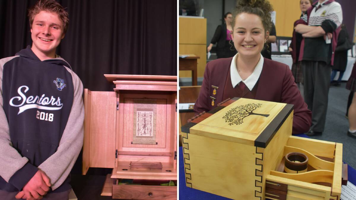 WORKS OF ART: Lithgow High School's Ben Weller and La Salle Year 12 student Brielle Mendham with their major works. Pictures: KIRSTY HORTON. 