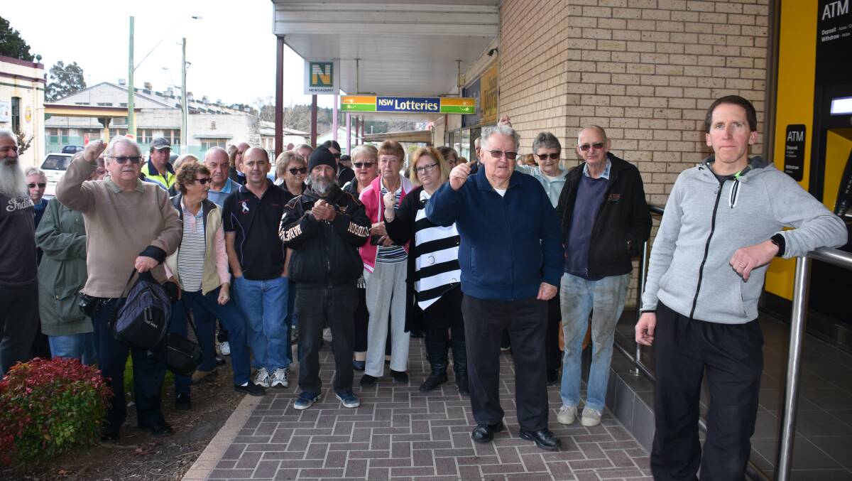 BANK PROTEST: A protest held outside the Portland Commonwealth Ban after the announcement. Picture: PHOEBE MOLONEY.  