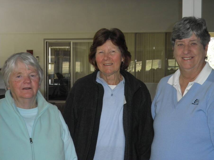 2019 Foursomes Champions: Judy Charman, President Judi Moore and Lynne Ritchie. Picture: SUPPLIED. 