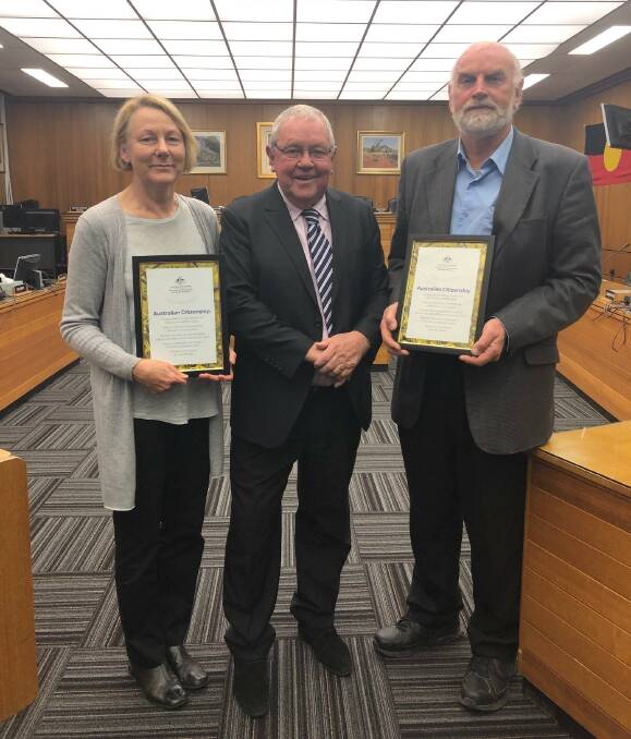 NEW CITIZENS: Karen Springer, Mayor Ray Thompson and Kenneth Bird. Picture: SUPPLIED. 