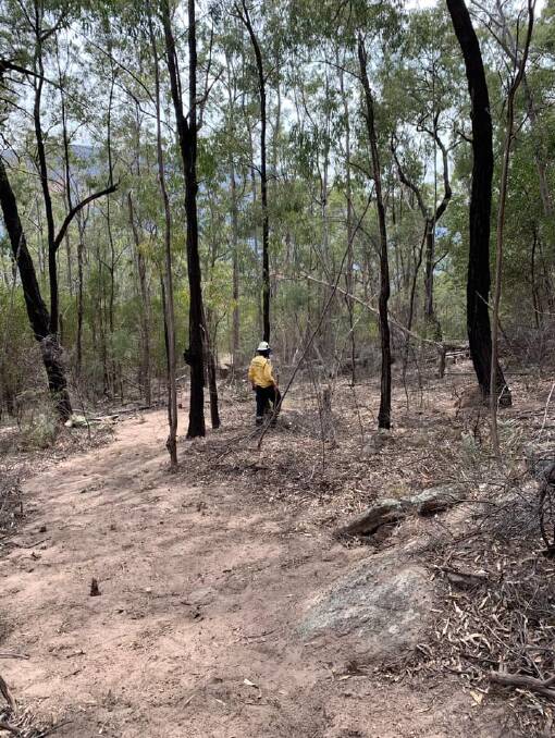 Fire crews working in the Gospers Mountain fire area. Picture: HARTLEY RFS.