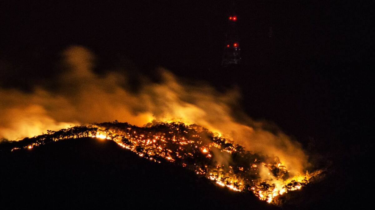 ABLAZE: The fire tore through bushland around Mount Canobolas on Saturday night: Photo: TROY BARRETT