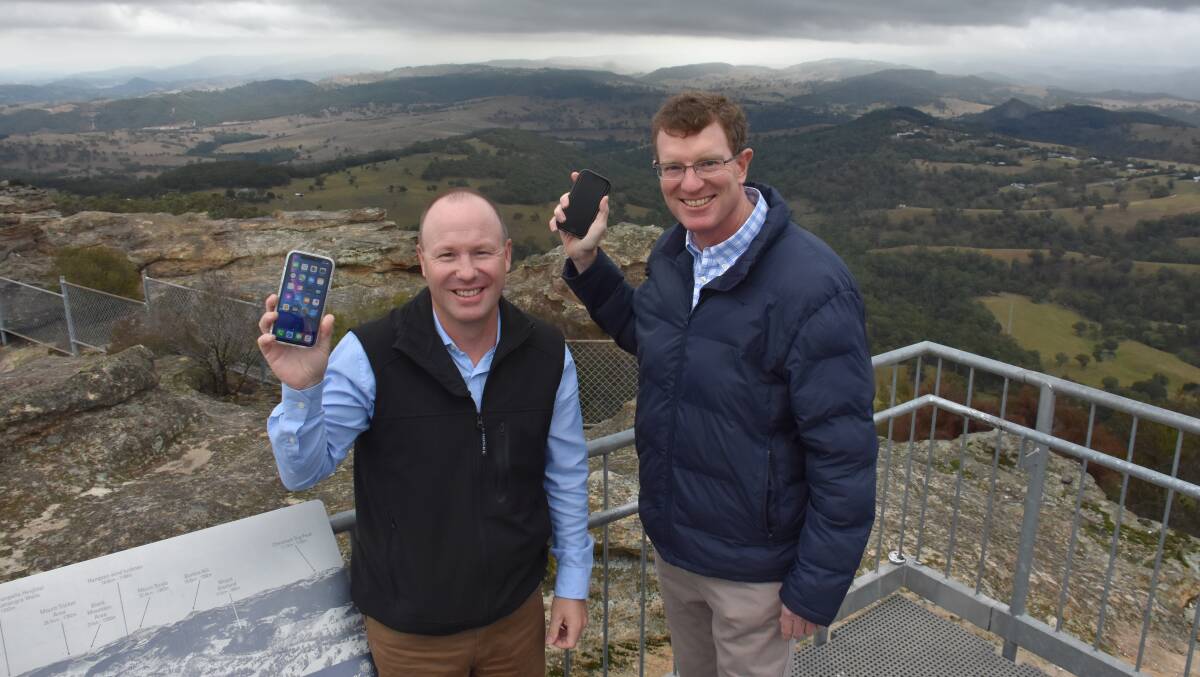 BASE STATION TO COME: Kanimbla Valley resident Jason Green with Member for Calare Andrew Gee. Picture: KIRSTY HORTON. 