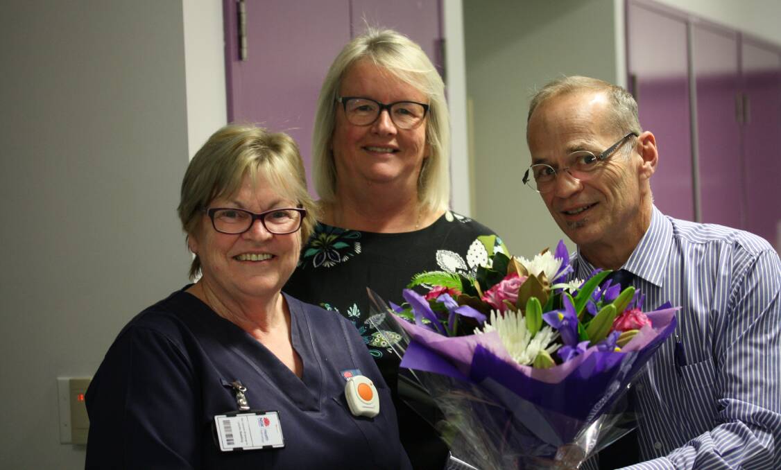 THANK YOU: Long-serving nurse Lynette Redding (left) with Lithgow Hospital general manager Jill Marjoram and director of nursing Michael Puglisi. Picture: SUPPLIED. 