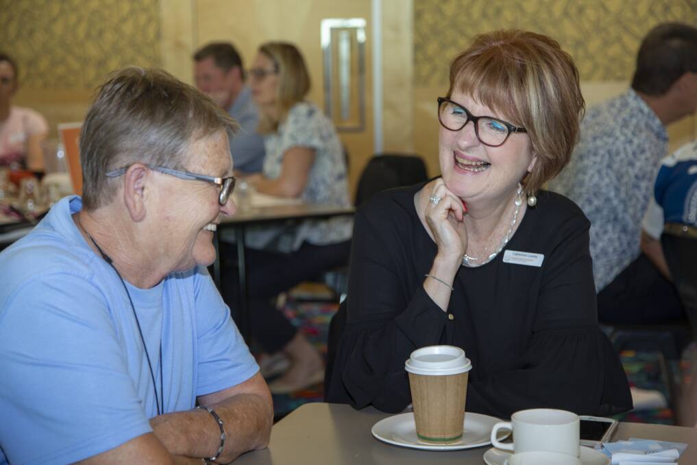 NSW Mental Health Commissioner Catherine Lourey catches up over a cuppa. Picture: SUPPLIED. 