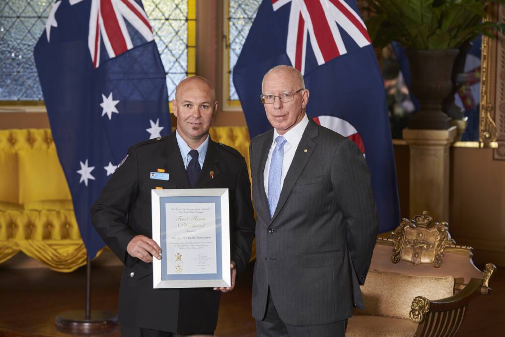 HONOURED: Governor of New South Wales, General David Hurley, presents Shane Green with his award. Image courtesy Rob Tuckwell Photography. 