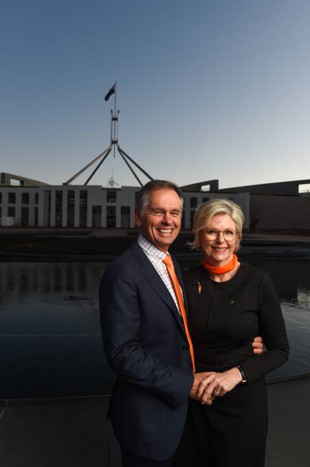 CONCERNS: Helen Haines and husband Phil Haines photographed outside Parliament in Canberra ahead of her maiden speech last year. Picture: MARK JESSER 