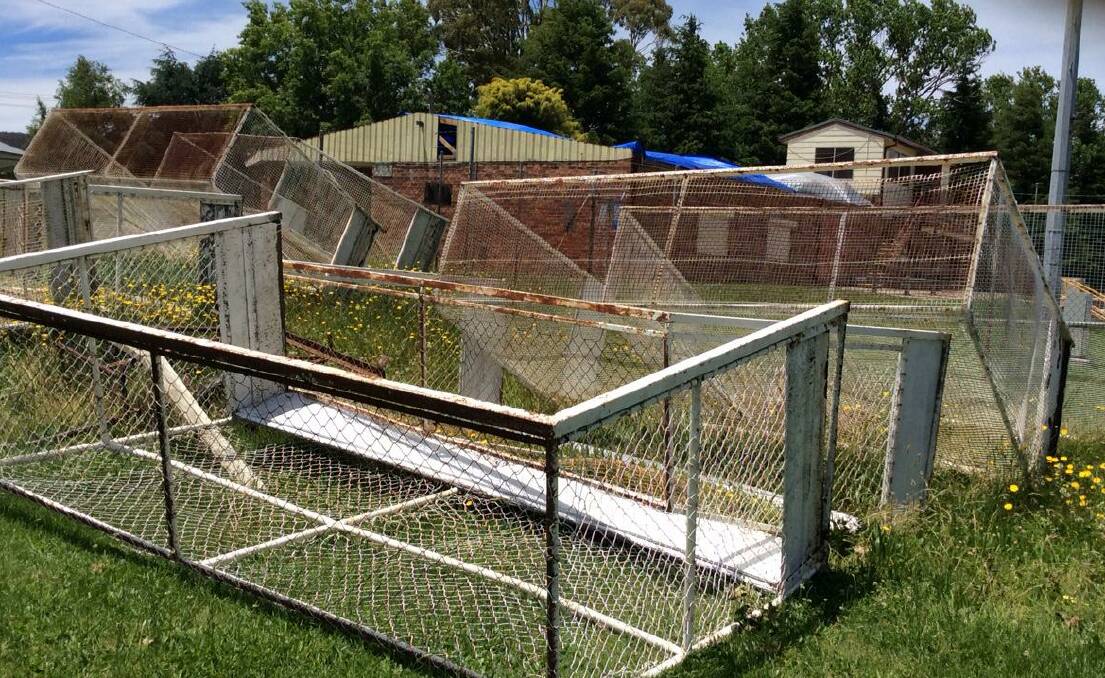 KID STUFF: Heavy hockey goals were tossed into a pile like toys when a violent windstorm swept across the Lithgow valley on Sunday evening.